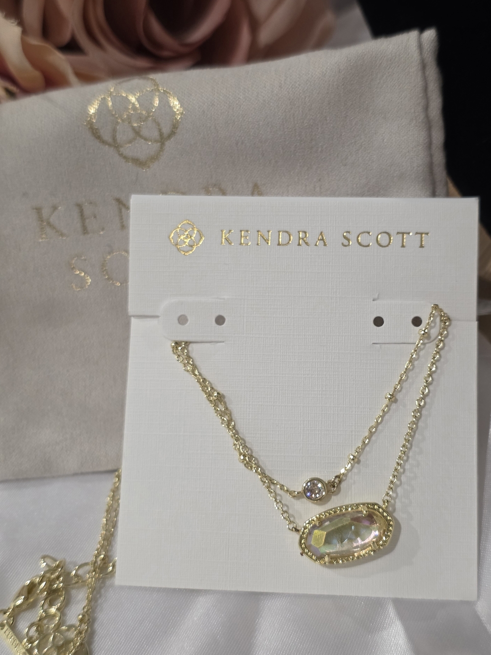 Kendra Scott Gold Double Layer Necklace with Iridescent Stone